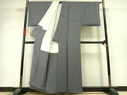 平和屋着物●上質な色無地　草花地紋　桔梗鼠色　正絹　逸品　未使用　AABI9111fy