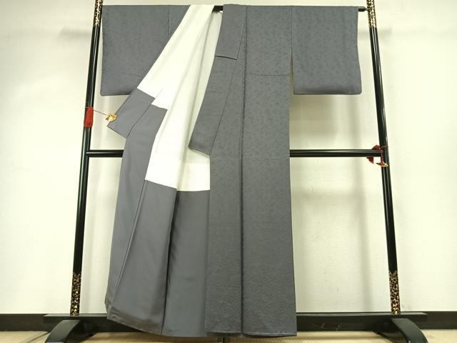 平和屋着物●上質な色無地　草花地紋　桔梗鼠色　正絹　逸品　未使用　AABI9111fy