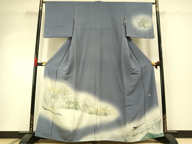 平和屋着物●訪問着　作家物　手描き　人物風景文　暈し染め　正絹　逸品　AABI9113fy