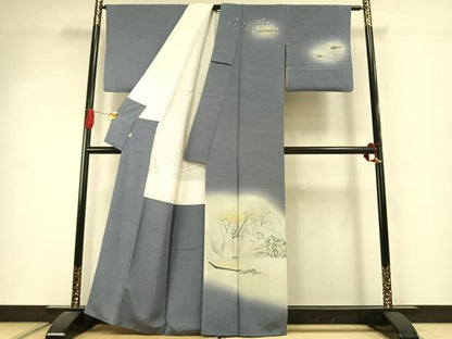 平和屋着物●訪問着　作家物　手描き　人物風景文　暈し染め　正絹　逸品　AABI9113fy
