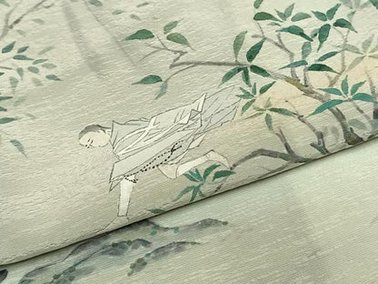 平和屋着物●訪問着　作家物　手描き　人物風景文　暈し染め　正絹　逸品　AABI9113fy