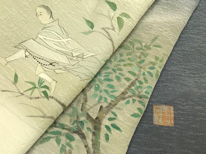 平和屋着物●訪問着　作家物　手描き　人物風景文　暈し染め　正絹　逸品　AABI9113fy