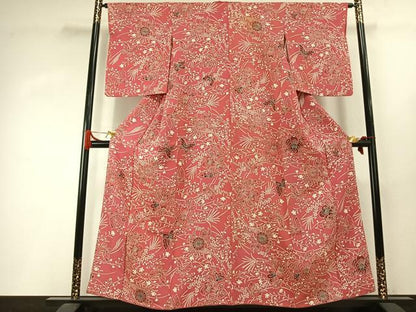 平和屋着物●上質な小紋　型染め　花蝶文　正絹　逸品　AABI9114fy