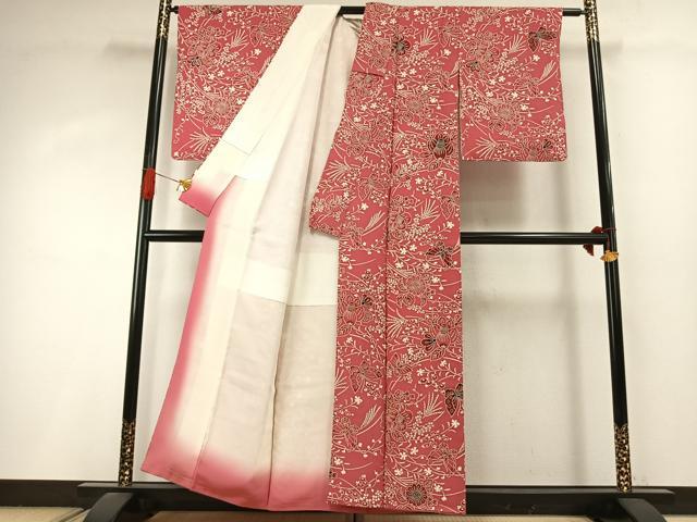 平和屋着物●上質な小紋　型染め　花蝶文　正絹　逸品　AABI9114fy