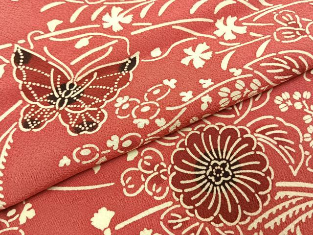 平和屋着物●上質な小紋　型染め　花蝶文　正絹　逸品　AABI9114fy
