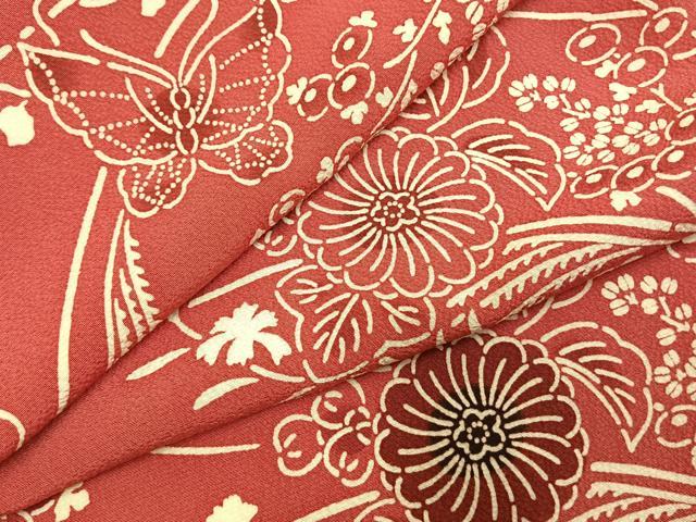 平和屋着物●上質な小紋　型染め　花蝶文　正絹　逸品　AABI9114fy