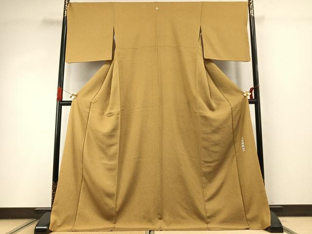 平和屋着物●本加賀友禅作家　藤村建雄監修　色無地　唐草地紋　芥子色　ロング丈　正絹　逸品　AABI9119fy