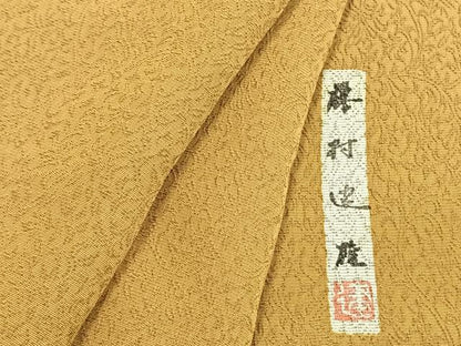 平和屋着物●本加賀友禅作家　藤村建雄監修　色無地　唐草地紋　芥子色　ロング丈　正絹　逸品　AABI9119fy