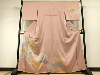 平和屋着物●訪問着　刺繍　草花文　金糸　金彩　正絹　逸品　未使用　AABI9120fy