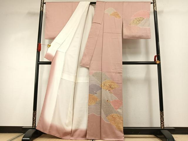 平和屋着物●訪問着　刺繍　草花文　金糸　金彩　正絹　逸品　未使用　AABI9120fy