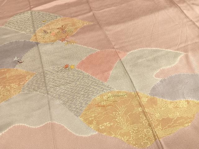 平和屋着物●訪問着　刺繍　草花文　金糸　金彩　正絹　逸品　未使用　AABI9120fy