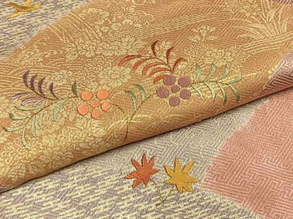 平和屋着物●訪問着　刺繍　草花文　金糸　金彩　正絹　逸品　未使用　AABI9120fy