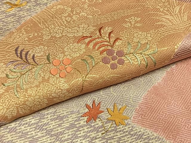 平和屋着物●訪問着　刺繍　草花文　金糸　金彩　正絹　逸品　未使用　AABI9120fy