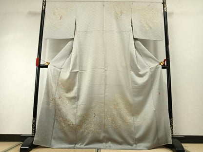平和屋着物●人間国宝　福田喜三郎　訪問着　刺繍　葡萄唐草文　暈し染め　金糸　金彩　正絹　逸品　AABI9122fy
