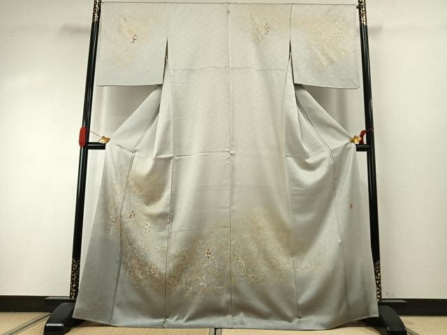 平和屋着物●人間国宝　福田喜三郎　訪問着　刺繍　葡萄唐草文　暈し染め　金糸　金彩　正絹　逸品　AABI9122fy