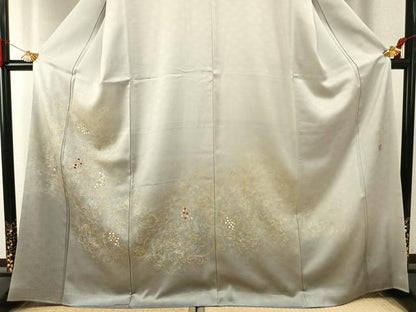 平和屋着物●人間国宝　福田喜三郎　訪問着　刺繍　葡萄唐草文　暈し染め　金糸　金彩　正絹　逸品　AABI9122fy