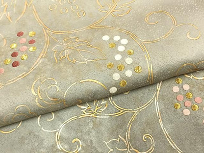 平和屋着物●人間国宝　福田喜三郎　訪問着　刺繍　葡萄唐草文　暈し染め　金糸　金彩　正絹　逸品　AABI9122fy