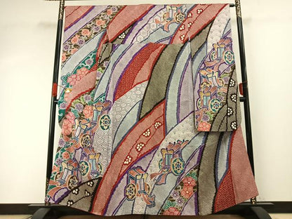 平和屋着物●豪華振袖　絞り　御所車花文　金彩　やまと誂製　正絹　逸品　AABI9125fy