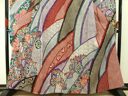 平和屋着物●豪華振袖　絞り　御所車花文　金彩　やまと誂製　正絹　逸品　AABI9125fy