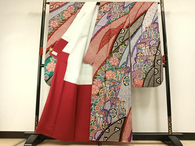 平和屋着物●豪華振袖　絞り　御所車花文　金彩　やまと誂製　正絹　逸品　AABI9125fy