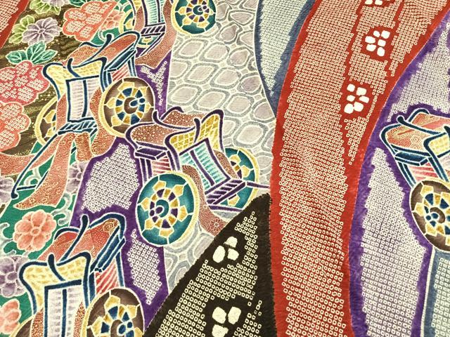 平和屋着物●豪華振袖　絞り　御所車花文　金彩　やまと誂製　正絹　逸品　AABI9125fy