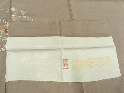 平和屋着物●訪問着　駒刺繍　草花文　金彩　丹後ちりめん　反端付き　正絹　逸品　AABI9126fy