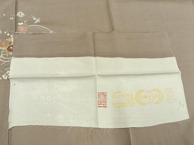 平和屋着物●訪問着　駒刺繍　草花文　金彩　丹後ちりめん　反端付き　正絹　逸品　AABI9126fy