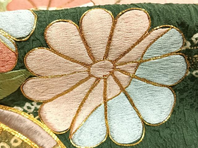 平和屋着物●豪華振袖　駒刺繍　絞り　草花文　金彩　正絹　逸品　AABI9127fy