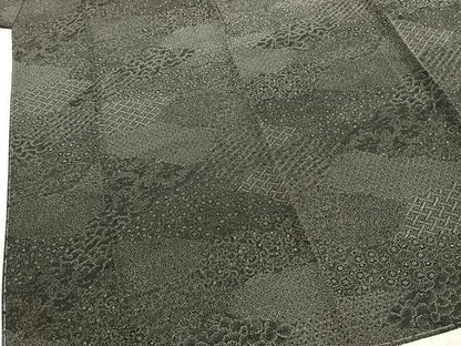平和屋着物●江戸小紋　切嵌花文　黒地　正絹　逸品　未使用　AABI9133fy