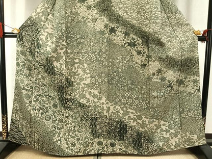 平和屋着物●訪問着　型染め　草花文　正絹　逸品　未使用　AABI9135fy