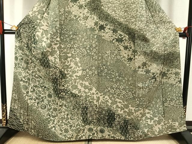 平和屋着物●訪問着　型染め　草花文　正絹　逸品　未使用　AABI9135fy