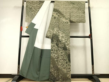 平和屋着物●訪問着　型染め　草花文　正絹　逸品　未使用　AABI9135fy