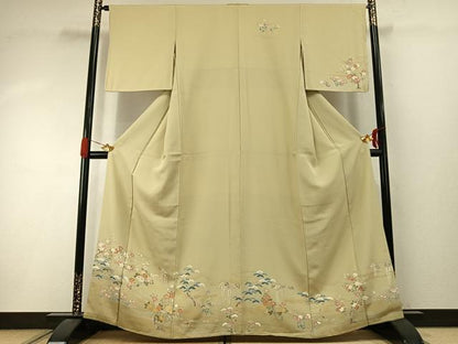 平和屋着物●訪問着　駒刺繍　草花文　金彩　正絹　逸品　AABI9139fy