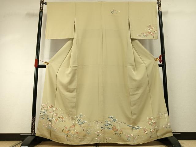 平和屋着物●訪問着　駒刺繍　草花文　金彩　正絹　逸品　AABI9139fy