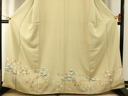 平和屋着物●訪問着　駒刺繍　草花文　金彩　正絹　逸品　AABI9139fy