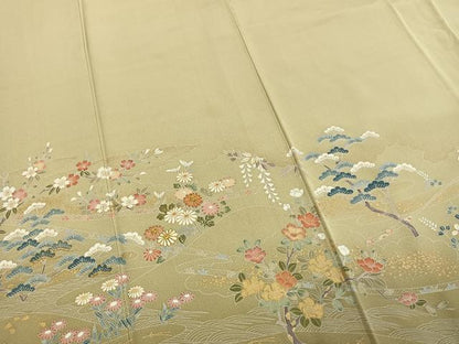平和屋着物●訪問着　駒刺繍　草花文　金彩　正絹　逸品　AABI9139fy