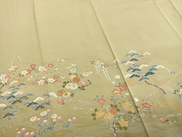 平和屋着物●訪問着　駒刺繍　草花文　金彩　正絹　逸品　AABI9139fy