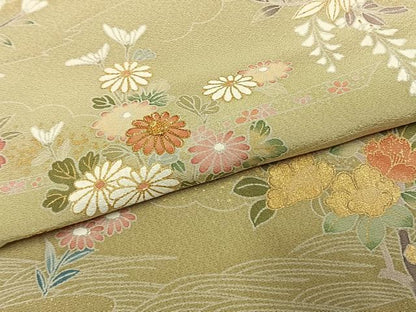 平和屋着物●訪問着　駒刺繍　草花文　金彩　正絹　逸品　AABI9139fy