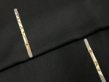 平和屋着物●上質な小紋　縦笛　黒地　金彩　正絹　逸品　未使用　AABI9142fy