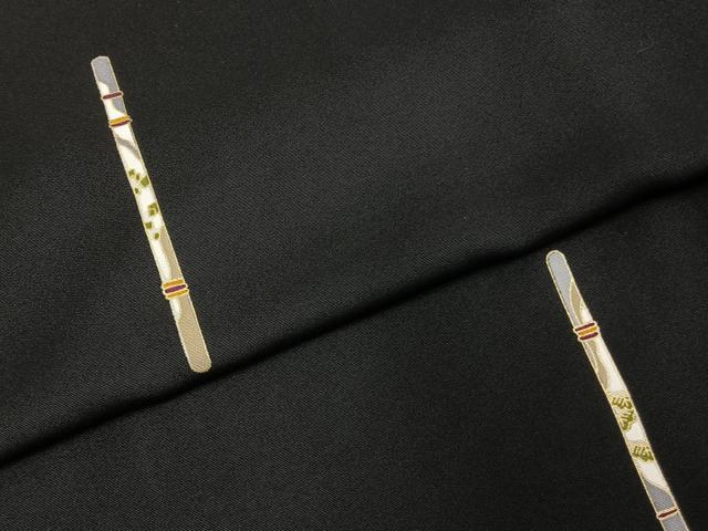 平和屋着物●上質な小紋　縦笛　黒地　金彩　正絹　逸品　未使用　AABI9142fy
