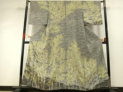 平和屋着物●訪問着　作家物　手描き　枝花文　正絹　逸品　AABI9143fy