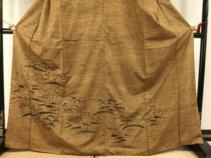 平和屋着物●訪問着　紬地　手描き　草花文　正絹　逸品　AABI9144fy