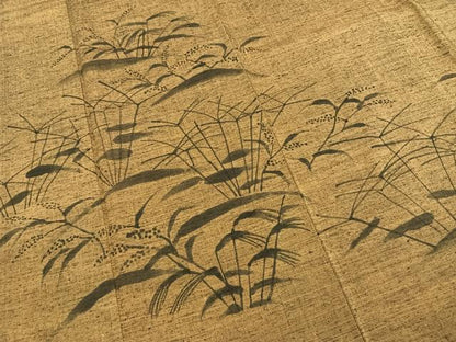 平和屋着物●訪問着　紬地　手描き　草花文　正絹　逸品　AABI9144fy