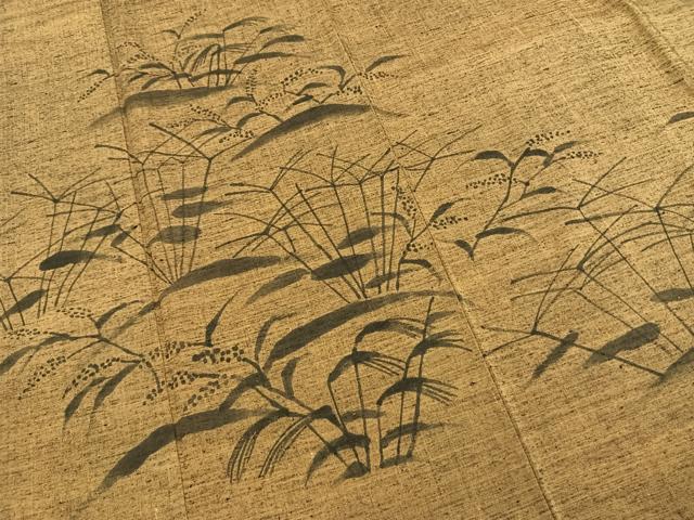 平和屋着物●訪問着　紬地　手描き　草花文　正絹　逸品　AABI9144fy