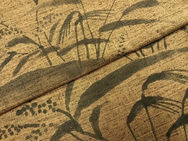 平和屋着物●訪問着　紬地　手描き　草花文　正絹　逸品　AABI9144fy