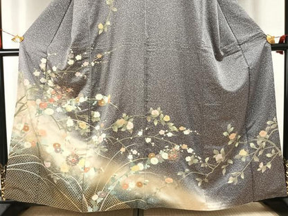 平和屋着物●訪問着　中国三大刺繍　汕頭刺繍　スワトウ刺繍　雪輪花文　暈し染め　金糸　金彩　正絹　逸品　AABI9147fy