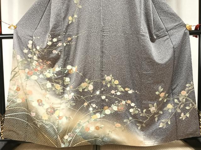 平和屋着物●訪問着　中国三大刺繍　汕頭刺繍　スワトウ刺繍　雪輪花文　暈し染め　金糸　金彩　正絹　逸品　AABI9147fy