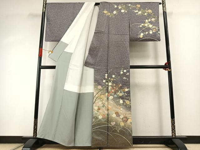 平和屋着物●訪問着　中国三大刺繍　汕頭刺繍　スワトウ刺繍　雪輪花文　暈し染め　金糸　金彩　正絹　逸品　AABI9147fy