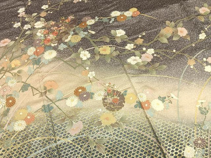 平和屋着物●訪問着　中国三大刺繍　汕頭刺繍　スワトウ刺繍　雪輪花文　暈し染め　金糸　金彩　正絹　逸品　AABI9147fy