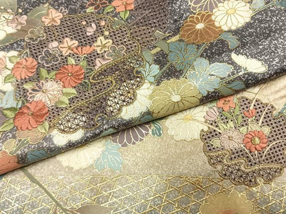 平和屋着物●訪問着　中国三大刺繍　汕頭刺繍　スワトウ刺繍　雪輪花文　暈し染め　金糸　金彩　正絹　逸品　AABI9147fy